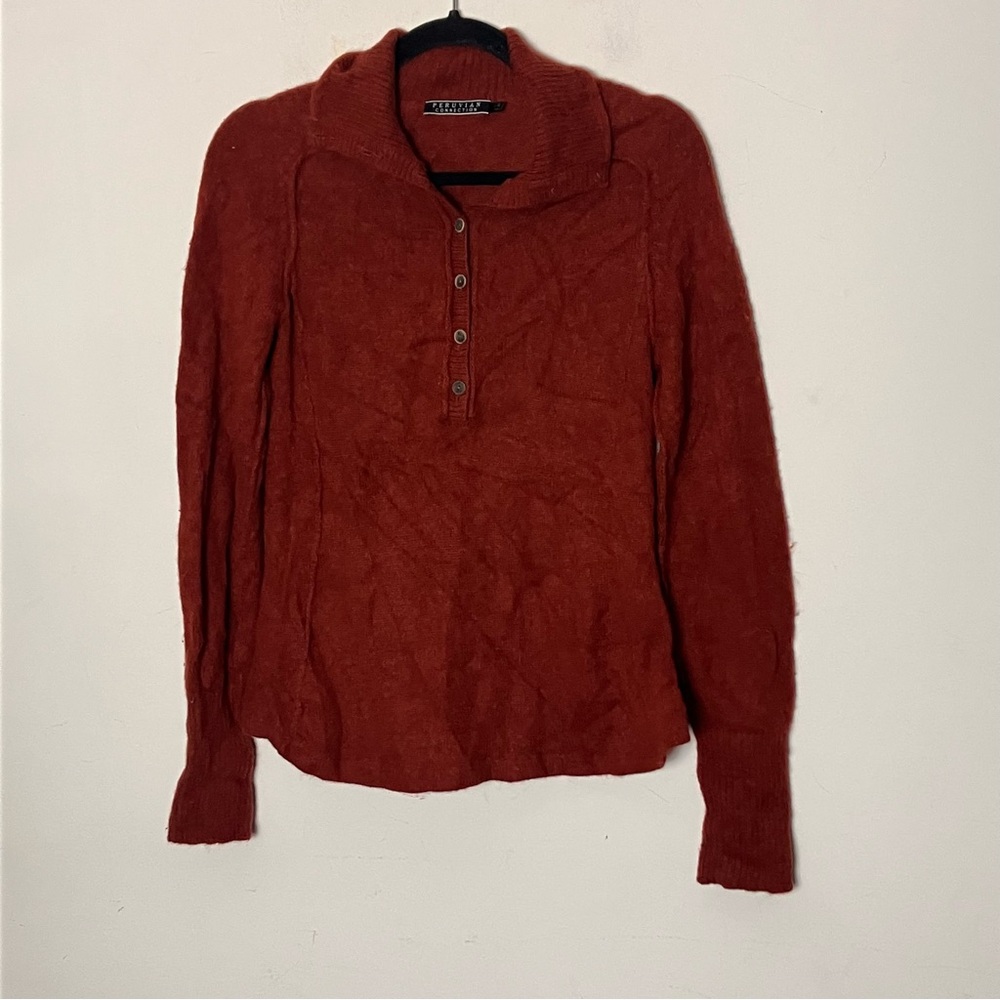Peruvian Connection Brimfield henley sweater‎ royal alpaca pullover Orange Small - Picture 2 of 9